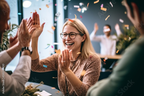 banner, A photo of a teacher celebrating a student's success or achievement with a high-five or a pat on the back, bokeh, Teacher's day Generative AI