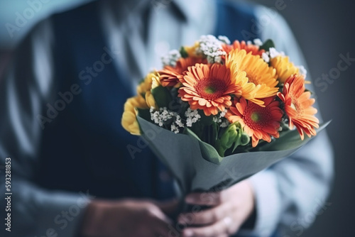 A picture of a teacher receiving a bouquet of flowers or a thoughtful gift from appreciative parents on Teacher's Day, bokeh, Teacher's day Generative AI photo