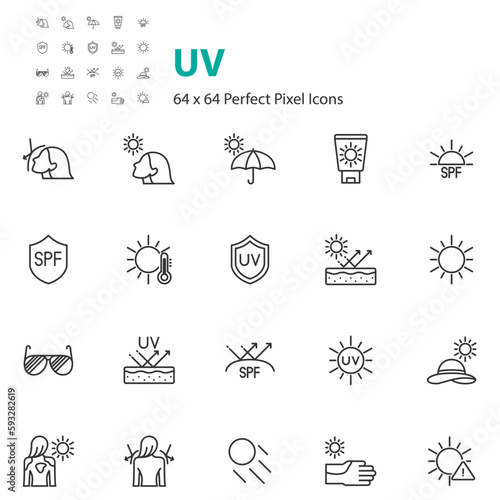 set of uv icons, ultraviolet, sunblock, sun,