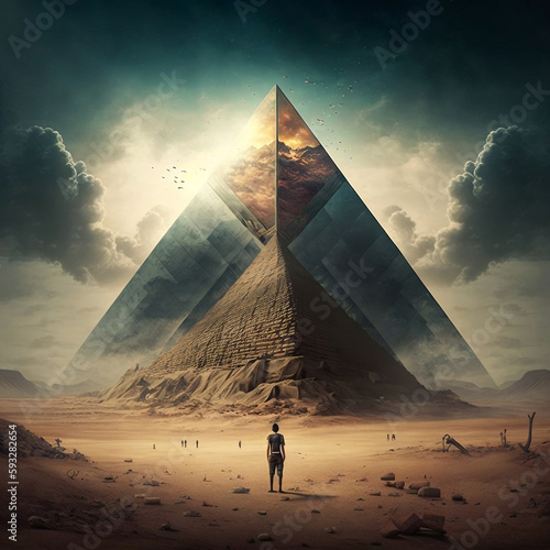 Pyramid transcendence. Generative AI
Philosophical definitions of transcendence often emphasize the idea of going beyond or exceeding the limits of human experience.
