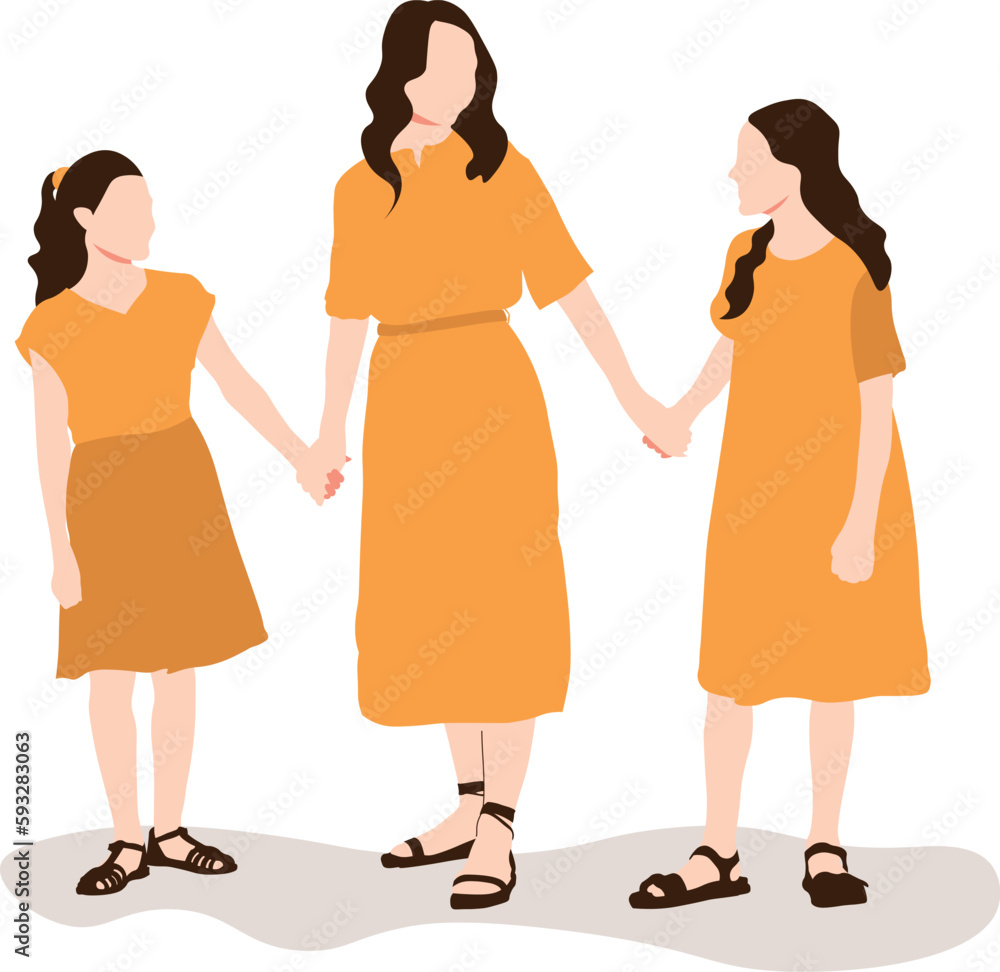 Happy siblings holding hands flat character design Happy siblings holding hands flat character design