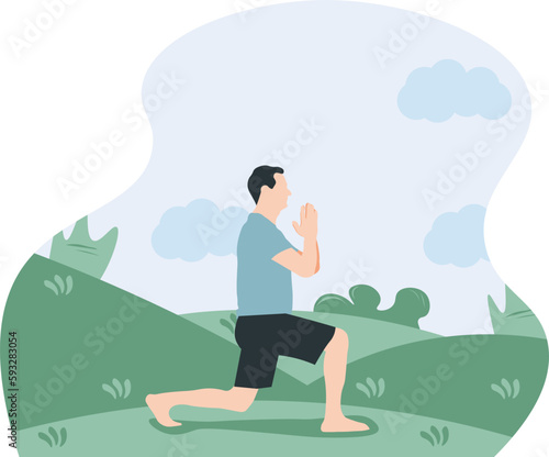 Man doing yoga vector flat character