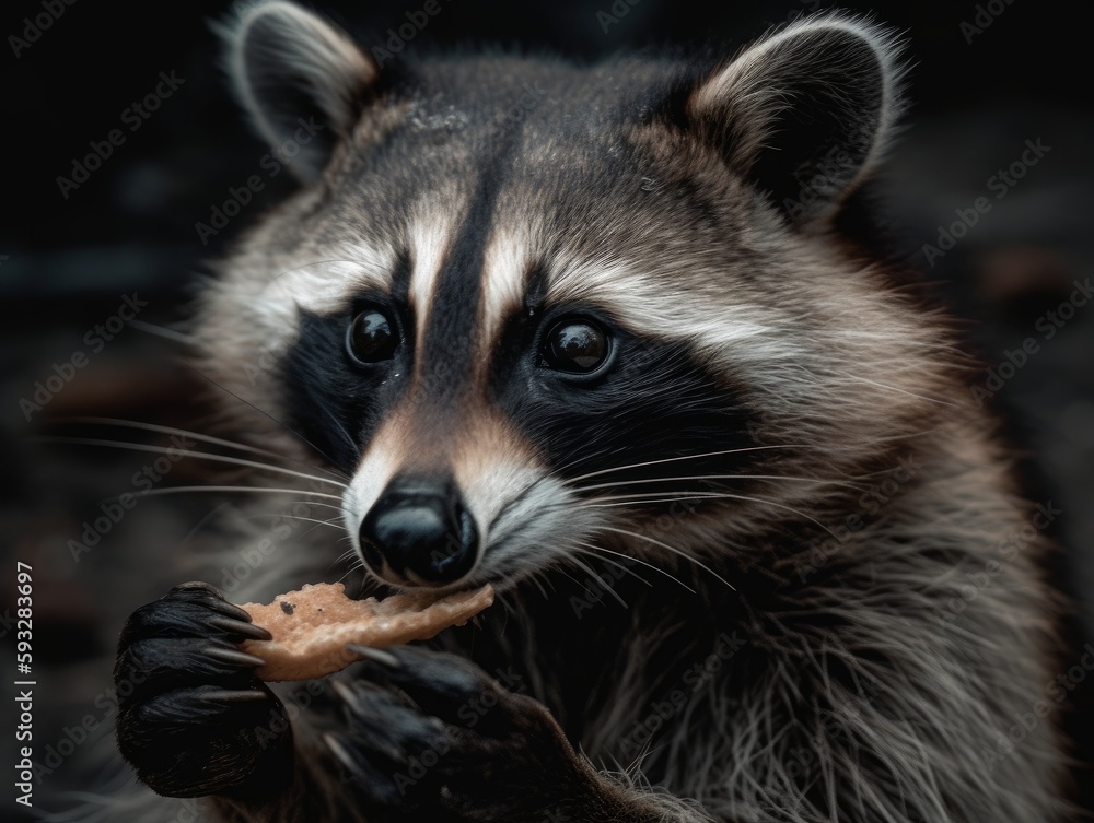 A curious and cunning raccoon caught in the act of stealing a snack A curious and cunning raccoon caught in the act of stealing a snack
