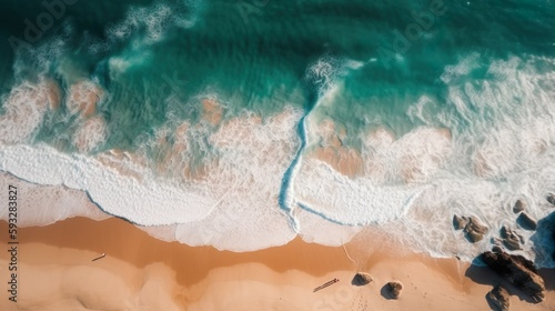 Strand Küste, Wellen Ozean von Oben, Vogelperspektive , generative AI