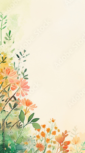 Watercolor natural floral background. Illustration AI Generative. © olegganko