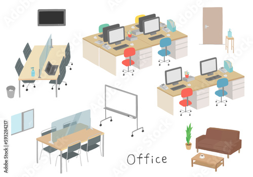 手描きのオフィスイラストセット（カラー/輪郭線なし）