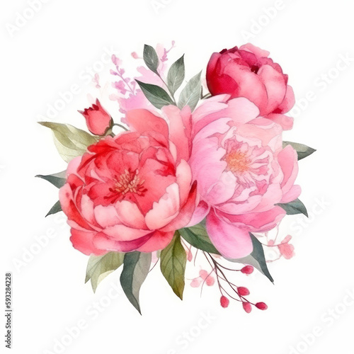 Watercolor peony flower. Illustration AI Generative.