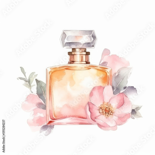 Watercolor perfume. Illustration AI Generative