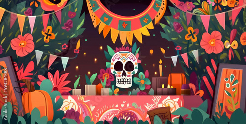 Mexican party background. Illustration AI Generative.