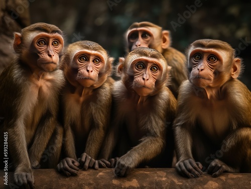 A group of curious monkeys exploring their surroundings