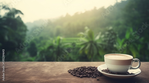 Coffee cup on natural background. Illustration AI Generative.