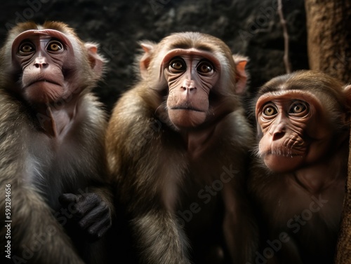 A group of curious monkeys exploring their surroundings