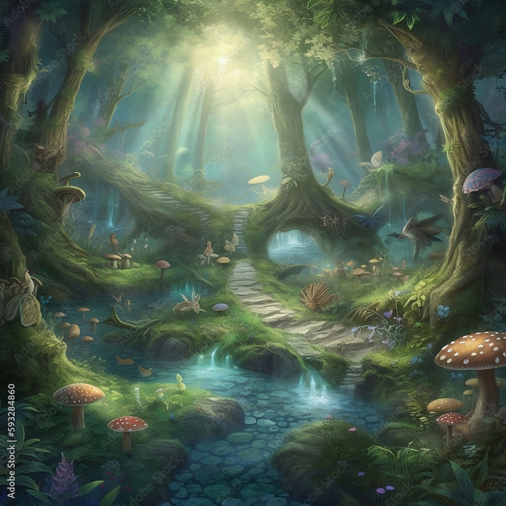 Secret Haven of Mystical Play: Discover the Enchanted Forest Glade - AI generated