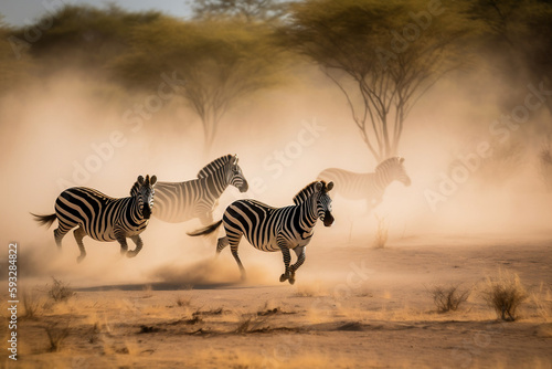 Herd of Zebras galloping Generative AI
