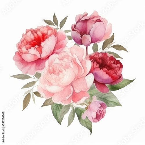 Watercolor peony flower. Illustration AI Generative.