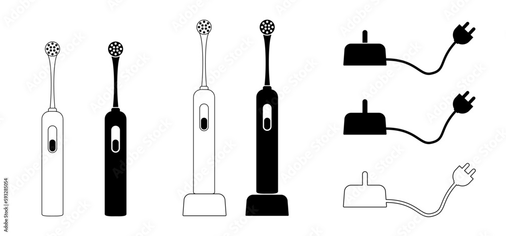 Cartoon rechargeable sonic or electric toothbrush. For brushing, wach your teeth and molar. Vector teeth brush or tooth brush icon. Dental, Oral care, mouth hygiene symbol. Spare brush heads Cartoon rechargeable sonic or electric toothbrush. For brushing, wach your teeth and molar. Vector teeth brush or tooth brush icon. Dental, Oral care, mouth hygiene symbol. Spare brush heads
