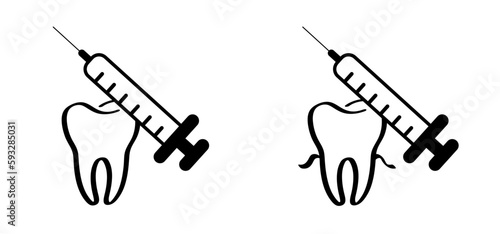 Anaesthetic injection icon. Cartoon healthy, tooth with gums. Vector and medical spring. Damage teeth or tooth with caries. Cracked tooth, mouth and dental, damaged. Dental injection.