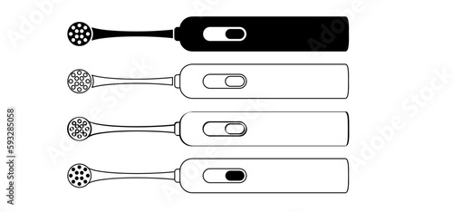 Cartoon rechargeable sonic or electric toothbrush. For brushing, wach your teeth and molar. Vector teeth brush or tooth brush icon. Dental, Oral care, mouth hygiene symbol. Spare brush heads