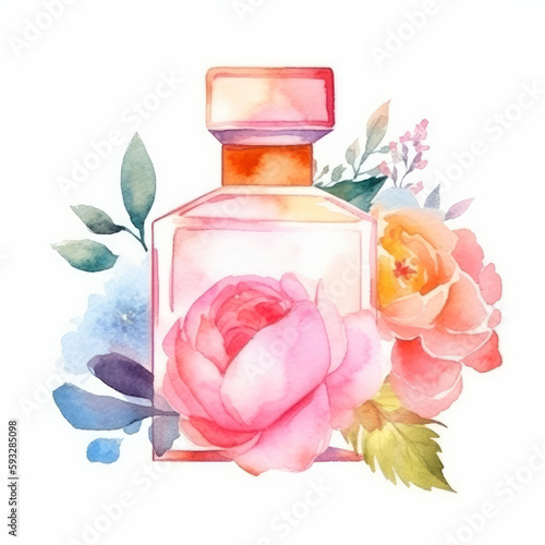 Watercolor perfume. Illustration AI Generative