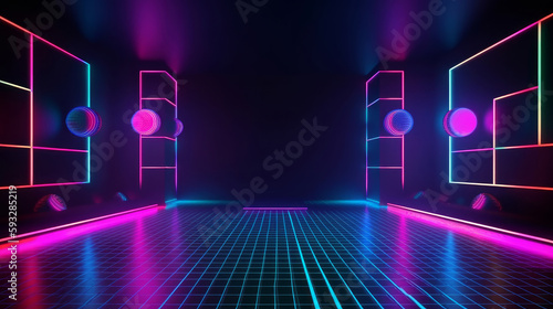 Night neon background. Illustration AI Generative.