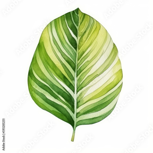 Tropical palm leaf watercolor. Illustration AI Generative.