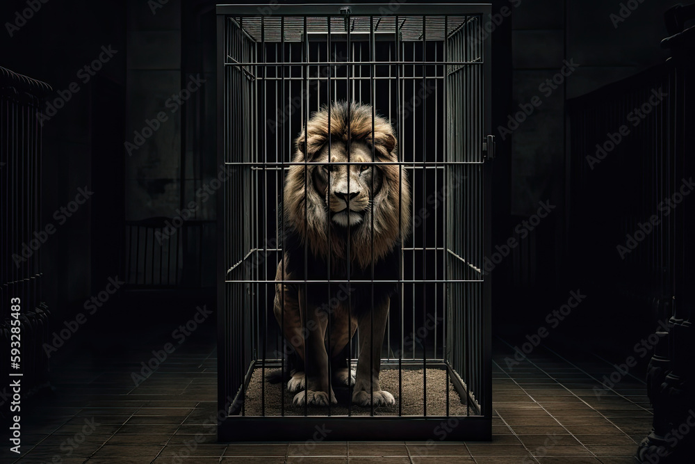 Lion in cage, ai generative image