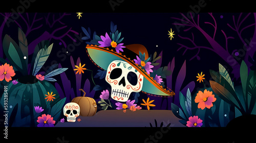 Mexican party background. Illustration AI Generative.