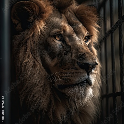 Lion in cage, ai generative image