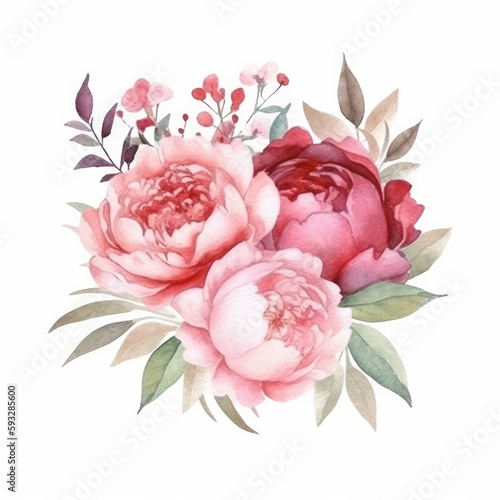 Watercolor peony flower. Illustration AI Generative.