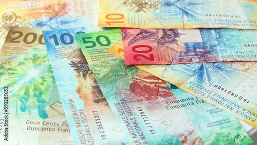 Swiss francs, money rotating, financial and economic concept, lottery, wheel of fortune, financial success