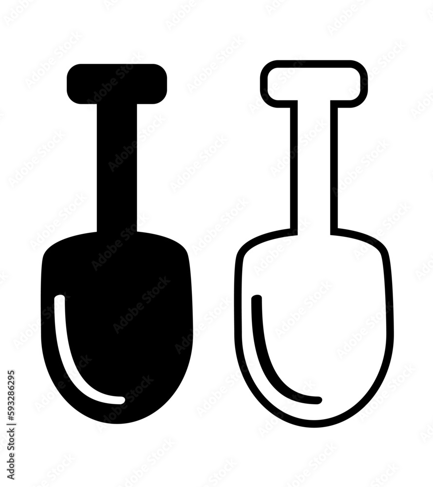shovel or scoop, simple set vector icon, silhouette and outline shovel or scoop, simple set vector icon, silhouette and outline