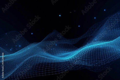 Blue Dot Line Technology Network Background. AI technology generated image