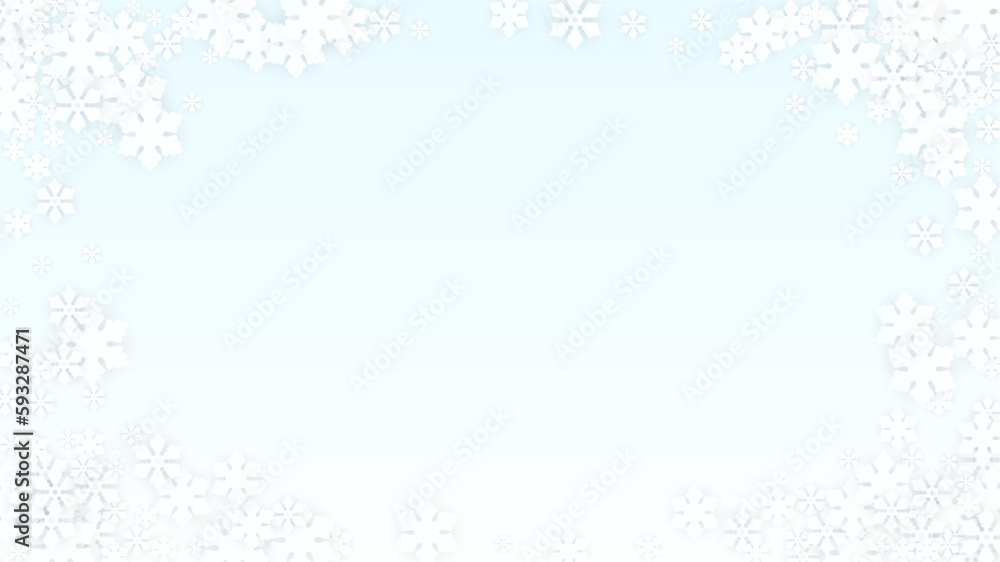 Christmas  Vector Background with Falling Snowflakes. Isolated on Red Background. Realistic Snow Sparkle Pattern. Snowfall Overlay Print. Winter Sky. Papercut Snowflakes.