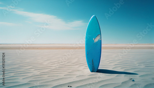 Blue surfboard on the beach  Ai generated image © TrendyImages