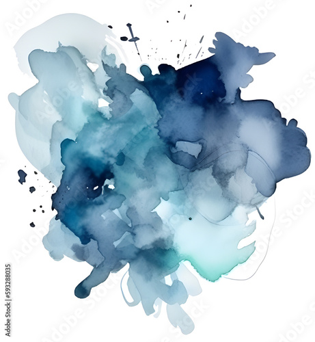 Watercolor stain in different shades of blue. Transparent PNG.