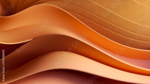 Curved yellow 3d style paper background, style of light orange and gold. Generative Ai.
