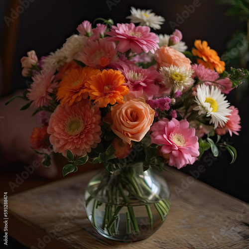 Beautiful Floral Arrangement: A Bunch of Blooming Flowers in a Vase for a Happy Mother's Day Gift