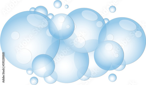 Cartoon soap foam with bubbles. Light blue suds of bath, shampoo, shaving, mousse.