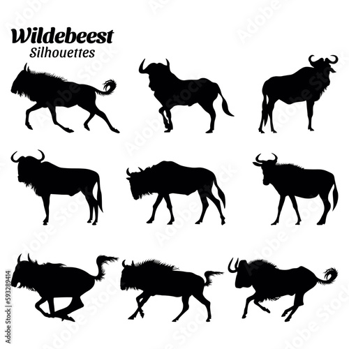 Set wildebeest silhouette vector illustration.