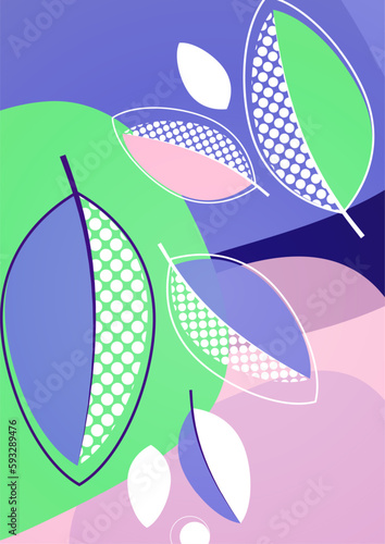 Abstract background with leaves and geometric shapes. Eco banner in flat style. Modern design for paper, cover, fabric, interior decor and other users. Vector