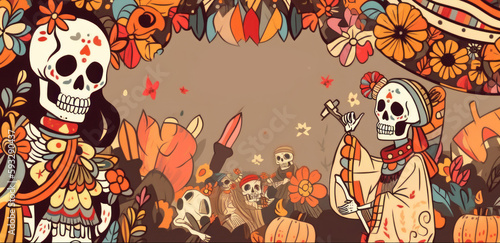 Mexican party background. Illustration AI Generative.