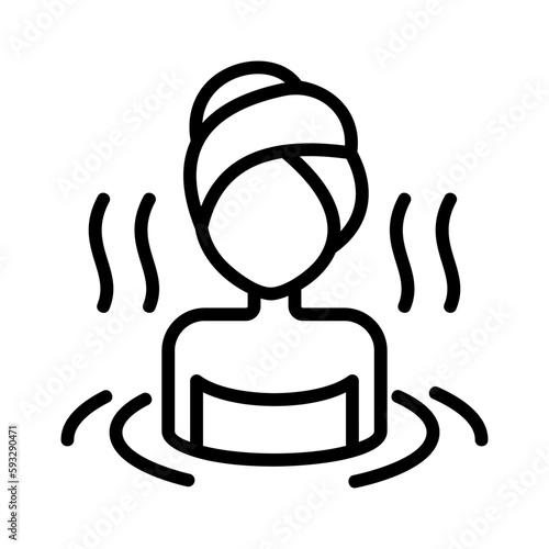 woman in hot water sauna wearing towel outline icon vector illustration