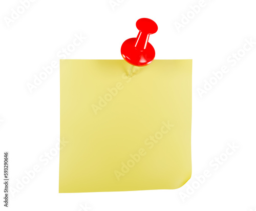 Pin Board 3d yellow note paper for notice message. 3D png element