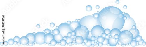 Cartoon soap foam with bubbles. Light blue suds of bath, shampoo, shaving, mousse