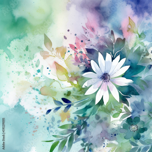 Watercolor natural floral background. Illustration AI Generative.