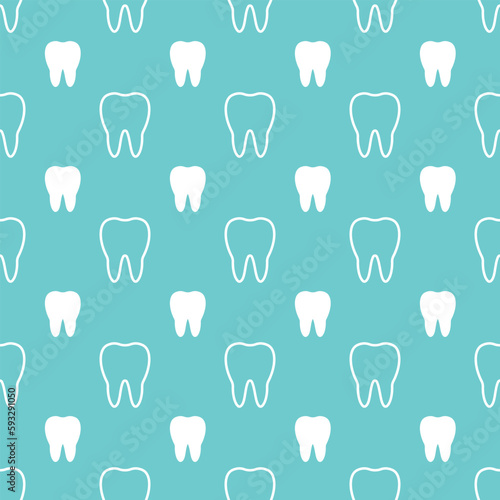 white teeth in turquoise background. teeth seamless  pattern.