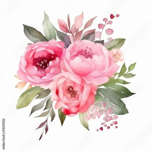 Watercolor peony flower. Illustration AI Generative.