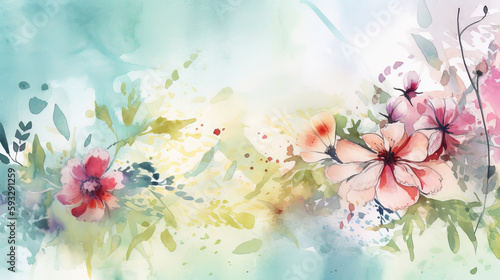 Watercolor natural floral background. Illustration AI Generative.