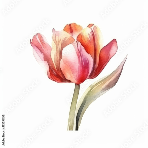 Watercolor tulip flower. Illustration AI Generative.