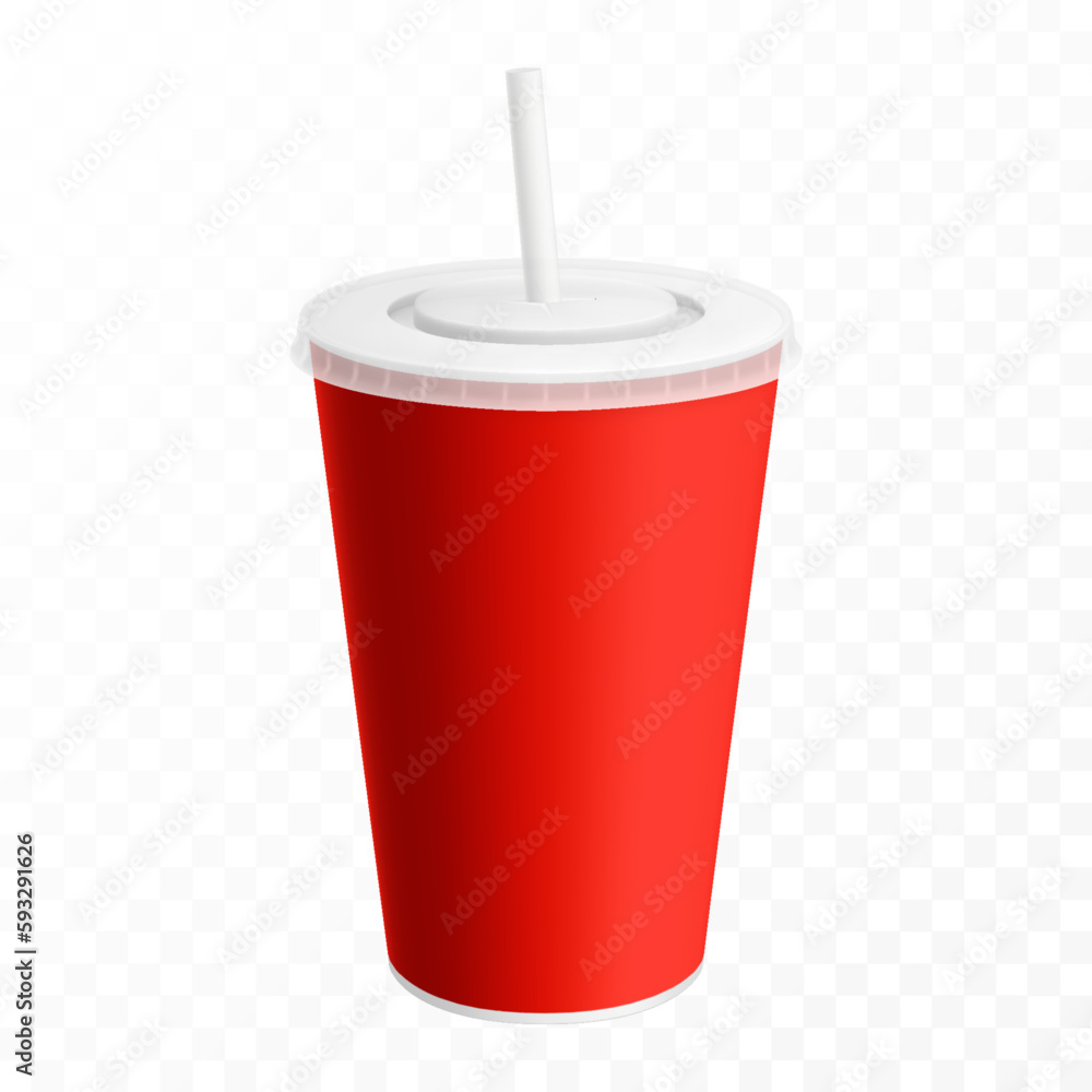 Soda drink plastic or paper cup with drinking straw, vector realistic 3d white disposable package mockup. Soda, juice or ice tea, fastfood soft drinks and beverage plastic cup with closed lid Soda drink plastic or paper cup with drinking straw, vector realistic 3d white disposable package mockup. Soda, juice or ice tea, fastfood soft drinks and beverage plastic cup with closed lid